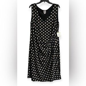 NWT Anne Klein Black Sand Polka Dot Sheath Draping Dress 18W MSRP $129